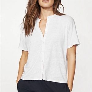 Eileen Fisher 100% Organic Linen Jersey Short Sleeve Mandarin Button Cardigan L